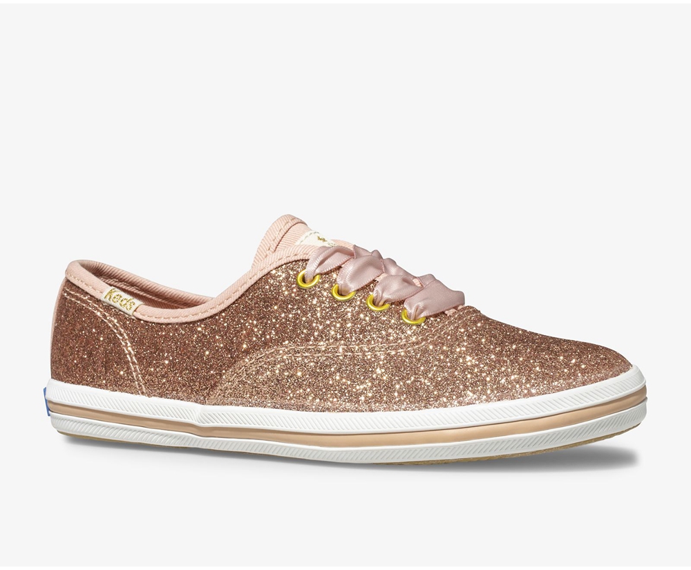 Πανινα Παπουτσια Παιδικα - Keds Kate Spade New York Champion Glitter - Ροζ Χρυσο Χρωμα - MDXGT4516